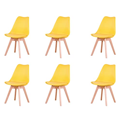 Grandca Home Pack De 6 Sillas De Comedor, Silla De Cocina Con Patas De Madera De Haya, Sillas Tapizadas Para Comedor, Salón Y Cocina Amarillo-6 Grandca Home Pack De 6 Sillas De Comedor, Silla De Cocina Con Patas De Madera De Haya, Sillas Tapizadas Para Comedor, Salón Y Cocina Amarillo-6