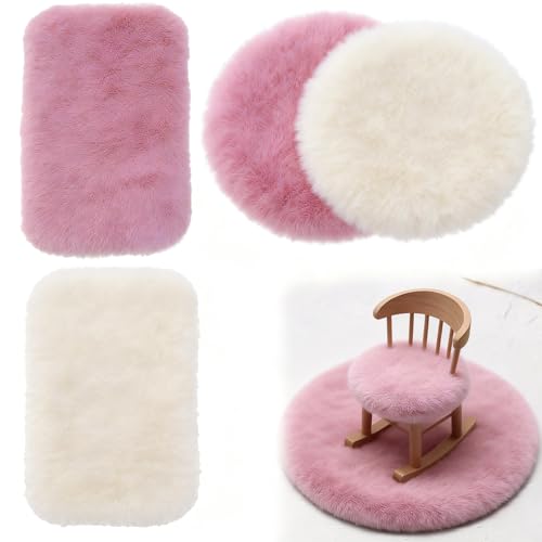 THXFUNAREA 4 Tapis De Sol Miniatures, Couleurs Beige Et Rose, Tapis Doux Pour Maison De Poupée, Idéal Pour Accessoires Barbie, Objets Miniatures De Qualité
