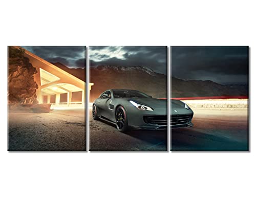 TUMOVO Sports Car Modern Wall Art Cool Gray Supercar Hypercar Abstract Picture Contemporary Artwork Print On Canvas 3 Pieces Bedroom Wall Art Pictures for Living Room Framed Ready to Hang, 36" Wx16 H