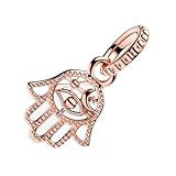 ZURWTCH Rose Gold Protective Hamsa Hand Dangle Charm Fit Women Bracelet Necklaces Fashion Gifts 925 Sterling Silver DIY Jewelry