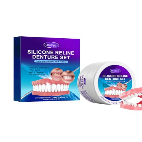 シリコン歯列矯正付け歯 入れ歯 義歯 飲食できるインスタントつけば歯 美白 飲食可能 歯がない人用(上顎*1+下顎*1+歯磨きジェル50g*1)