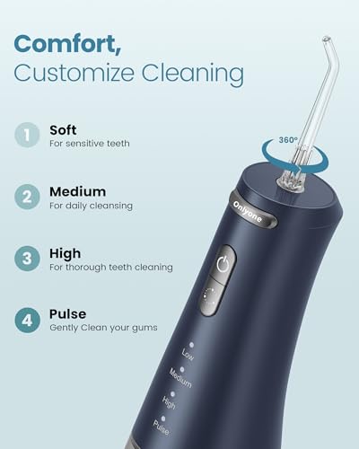 Onlyone Water Dental Flosser, 300ML Portable Oral Irrigator for Teeth, 4 Modes and 5 Jet Tips,Rechargeable Irrigation Cleaner,Electric Flossing Machine Power Flossers & Irrigator Accessories Blue - 4