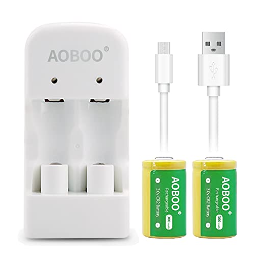 CR2 3V 300Mah Rechargeable Battery 2Pcs with USB Charger for Battery CR2 3Volt CR15H270 CR15266 CR15270 (Cr2 3v Charger (2pcs Batteries))