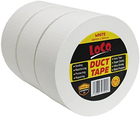 Duct Tape White - 1 Roll - 48mm x 50m Extra Strong Adhesive Water Resistant Gaffer Tape, Heavy Duty Sticky Cloth Tape by Loco