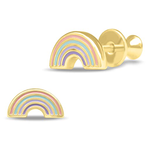 Gold Plated Enamel CZ Small Screw Back Stud Earrings