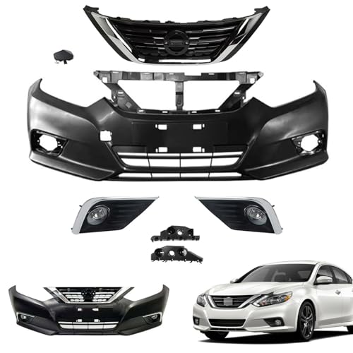 Complete Front Bumper Cover Set w/Upper Grille Lower Grill & Fog Lights Compatible with 2016-2018 Nissan Altima Sedan SL SR S SV