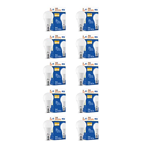 Image of Murphy 9W B22D BEE 3 Star Rated LED Cool Day White Bulb, Pack of 10 (GLO)