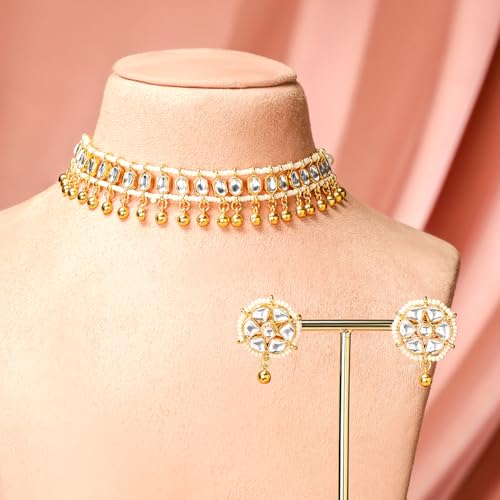 Image of Rubans Necklace Set Gold Plated Kundan Pearl Traditional Stylish Jewellery Gift for Women & Girls