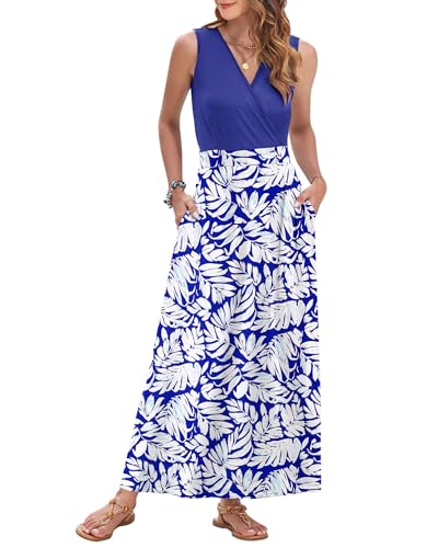 Image of AUSELILY Womens Maxi Dress Summer Sleeveless Wrap Long Dresses with Pockets | V-Neck Wrap Sleeveless Sundress, fits formal, casual, beach, vacation & daily wear