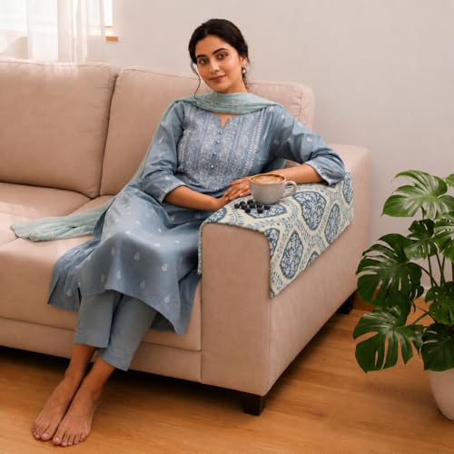 Image of STITCHNEST 'Eden Weaves Collection Series' Sofa Armrest Cover | Elegant Woven Fabric, Washable & Durable for Modern Living (18 x 22 Inches)
