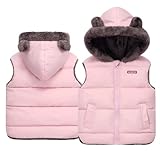 Happy Cherry Baby Pink Puffer Vest Zip Up Fleece Sherpa Sleeveless Hooded Jacket Cute Winter Warm Vest Kid Boy Girl Snow Coat Waistcoat 2-3T