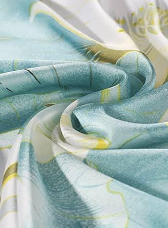 Image of Premium Silk Stole for Women | Lightweight Printed Silk Scarf & Hijab | Elegant Party (72 x 36 Inch) (Green Leaf with Dolphin)