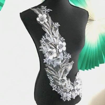 衣装モチーフ モチーフ 特大 グレー シルバー 3D 花 ラインストーン付 チュール ローズ パーツ アップリケ H65cm W22