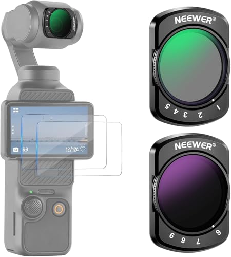 NEEWER Variables ND 2-32 & 64-512 Set kompatibel mit DJI Osmo Pocket 3 / Pocket 4 / Xtra Muse Neutraldichtefilter für Action Kameras mit begrenzter Blendenstufe & 2 Displayschutzfolien als Zubehör