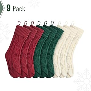 Mr pen christmas stockings 9 pack 18 cable knit stockings for christmas cable knit christmas stocking for christmas large stockings christmas knit stockings christmas red cream green  urban country home decor