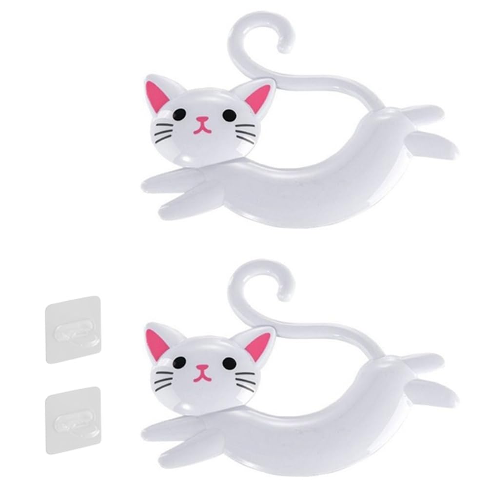 Vjsujehgy Wall-Mounted Cat-Shaped Towel Bar, Punch-Free Cute Towel Rack, Cartoon Towel Rack Behind the Door