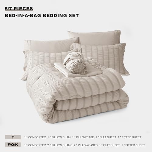 Hhgoly Full Size Comforter Set Beige Seersucker Bed In A Bag thumb #5