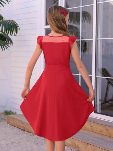 Girls Dress Summer Ruffle Sleeve Mesh A Line Casual Party Dresses Belted Dress with Pockets 5-14 Years4