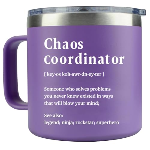 LEIOH Chaos Coordinator Gifts,Thank You Gift for Women,Coworker,Manager,Office,Nurse,Mom,Boss Lady,Administrative Professional Day,Teacher Appreciation Gifts,14 Oz Purple Tumbler Coffee Mug