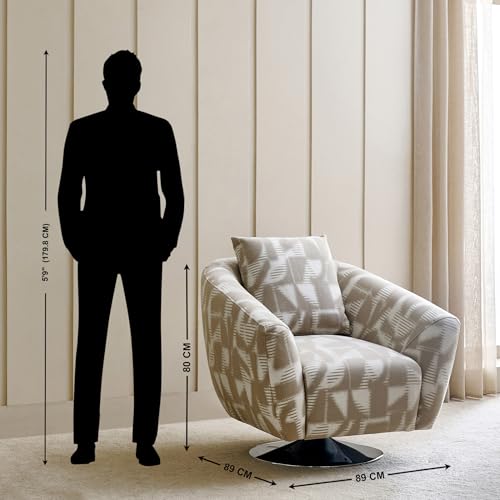 Image of Home Centre | Santo Fabric Swivel Accent Chair with Cushion | Accent Chair for Living Room | Metal | Beige | 1 Year Warranty