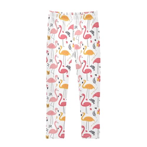 Flamingo Leaf Pattern Girls Leggings Kids Yoga Pants Athletic Tights Pants 4-10 Years