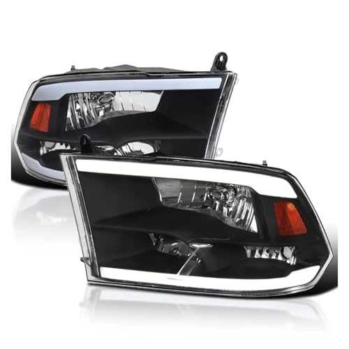 Phares noirs Dodge Ram 1500 avec bande LED haute visibilité pour conduite de nuit
