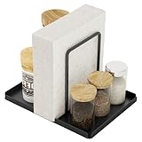 LSK Napkin Holder, Metal Napkin Holder for Table with Salt and Pepper Shakers Caddy, Napkin Storage Dispenser for Kitchen Dinner Table and Picnic Decors, Black