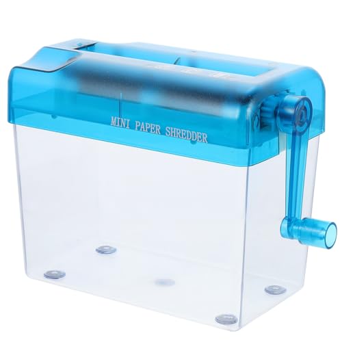 Angoily Destructor De Archivos Trituradora De Cartón Chasis De Papel Portátil Mini Trituradora Manual Pequeño Escritorio Mini Trituradora de Papel Basura Manivela Herramienta Clip Abdos Azul