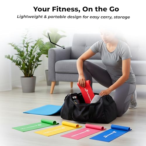 Image of Durafit91 Resistance Bands Set of 5 (Extra Light to Extra Heavy) with Jump Rope - Natural Latex Exercise Thera Bands for Workout, Yoga, Pilates, Strength Training, Home Gym Fitness for Men & Women