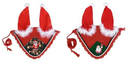 Santa Claus Christmas Horse Fly Bonnet Net Hat Hood Mask Fly Veil Full Hand Made Cotton (Horse/Full, Embroidery)