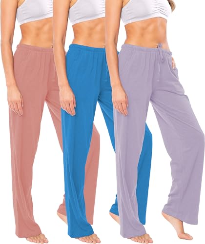 Image of Sexy Basics Women's Soft Flex 100% Cotton Knit Pajama Pants | Lounge Sleep Bottoms | Drawstring & Pockets| Multi Packs