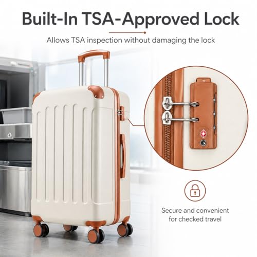 YOETEY Carry On Luggage Sets 3 Piece, Lightweight Durable Hardside Suitcase for Travelling with Spinner Wheels & TSA Lock, White Brown image 4