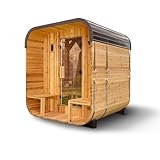 Backyard Discovery Lennon 2-4 Person Traditional Cedar Outdoor Cube Sauna with Porch, Electric Sauna Heater, Sauna Rocks, Dry Heat, Steam Sauna, LED Lights, Wi-Fi Control, Sauna Accessories