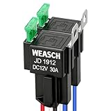 Weasch 2 Pack Fuse Relay Switch Kit, 12V 30A, 4 Pin SPST, 30A Switch Harness Set, Automotive Electrical Relays with 14 AWG Hot Wires