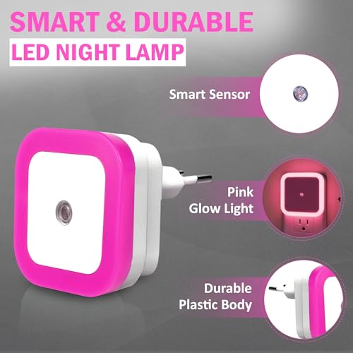 Image of GLUN Plug-in LED Night Light, Pack of 2 Pink Smooth Night Light with Smart Light Sensor, 0.5W Nightlight for Kids or Adults' Rooms