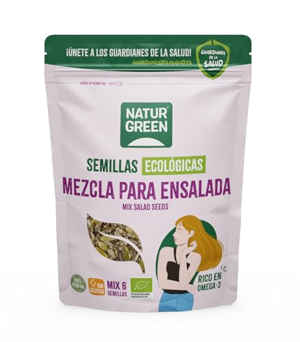 NaturGreen - Mezcla de Seis Semillas Ecológicas para Ensalada, Semillas BIO para Ensalada, Sin Gluten, Sin Lactosa, Sin Azúcares Añadidos - 200 gr