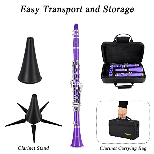 Image of Bb Clarinet 17 Keys Flat B Clarinet for Beginners & Students Purple