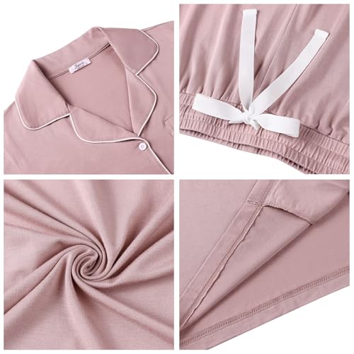 Image of Cherrydew Women Bamboo Viscose Super Soft Comfy Summer Cooling Short Sleeve Button Down Pajama Shorts Set S-XXL