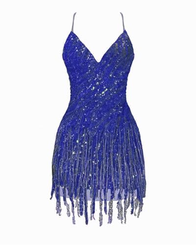 Sparkly Sequin Short Homecoming Dress for Teens V Neck Mini Cocktail Party Gowns with Tassel