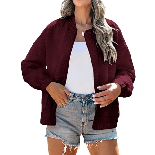 Bomber Jackets for Women Spring Fashion 2025 Cute Jacquard Coats Lightweight Zip Up Jackets Dressy Casual Vacation2