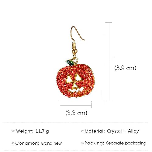 Pumpkin Earrings for Women Unique Red Full Crystal Rhinestone Halloween Smiling Face Pumpkin Dangle Drop Funny Earrings Holiday Night Costume Jewelry, Fun and Festive4