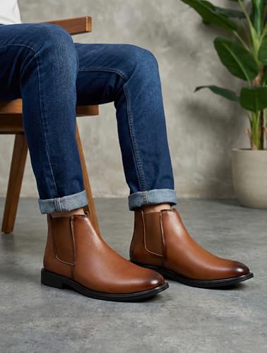 Image of GreaTech Men's Chelsea Boots | Premium Synthetic Leather Slip-On Formal Shoes for Men | Classic Ankle Boots with Anti-Slip Sole | Office, Party & Casual Wear