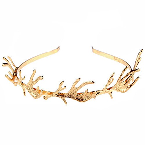 Elegant Gold Three-dimensional Leaves Milu Deer Antlers Fine Hair Band Hairpin Hair Hoop Headband Hair Accessories for Xmas Women and Girl