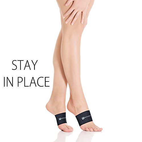 Roxofit Copper Infused Arch Support Sleeve For Plantar Fasciitis, High Or Low Arches, Flat Feet - Foot Compression Pain Relief Band For Men, Women, Fits Most Shoes, Plus Barefoot (White Logo, Medium) #TOP3
