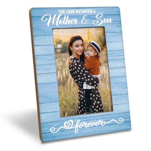 WQXHN Mother Gift from Son, The Love Between A Mother & Son is Forever Photo Frame, Holds 4 x 6 Inch Photos, Farmhouse Wooden Picture Frames Gifts, Mother's Day Gifts A2
