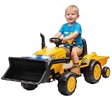 AIYAPLAY Tractor Eléctrico para Niños con Remolque Desmontable y Pala 12V