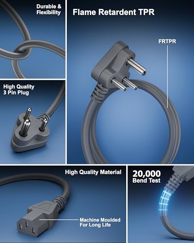 Image of FEDUS 3 Meter TPR (Thermoplastic Rubber) Desktop PC Computer Power Cord, 2500 Watt IEC C13 Cable for Gaming pC, 3 Pin Ac Wire Lead for SMPS Power Supply, Monitor, Printer, Electric Kettle, TV
