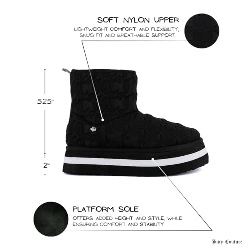 JUICY COUTURE Women's Quilted Slip-On Winter Boots – Waterproof, Warm Mid-Calf Snow Booties with Logo Strap-Kissie2
