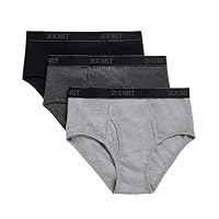 2(X)IST Mens Essential Cotton Fly Front Brief 3-Pack, Black/Grey/Charcoal Heather, 32
