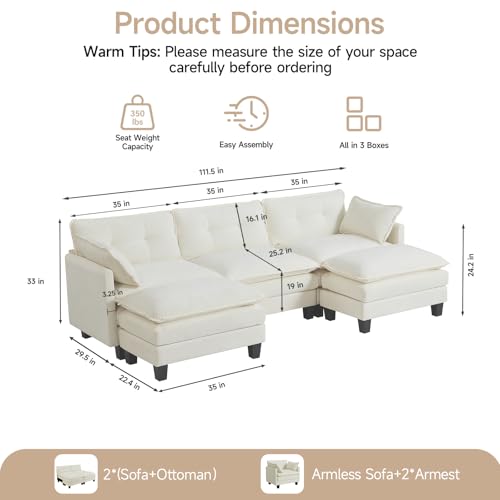 Image of Amsleekey 111.5 inch U-Shaped Chenille Sectional Sofa, Beige